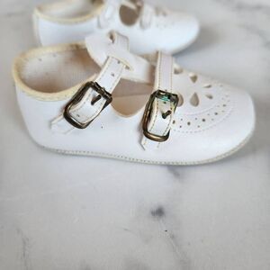 Wee kids USA vintage '60s double monk strap white leather laser cut baby girl sh